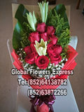 SGPB209新加坡愛情浪漫鮮花 紅玫瑰配鐵炮花束 新加坡鮮花店 送花到新加坡 新加坡同城訂花 